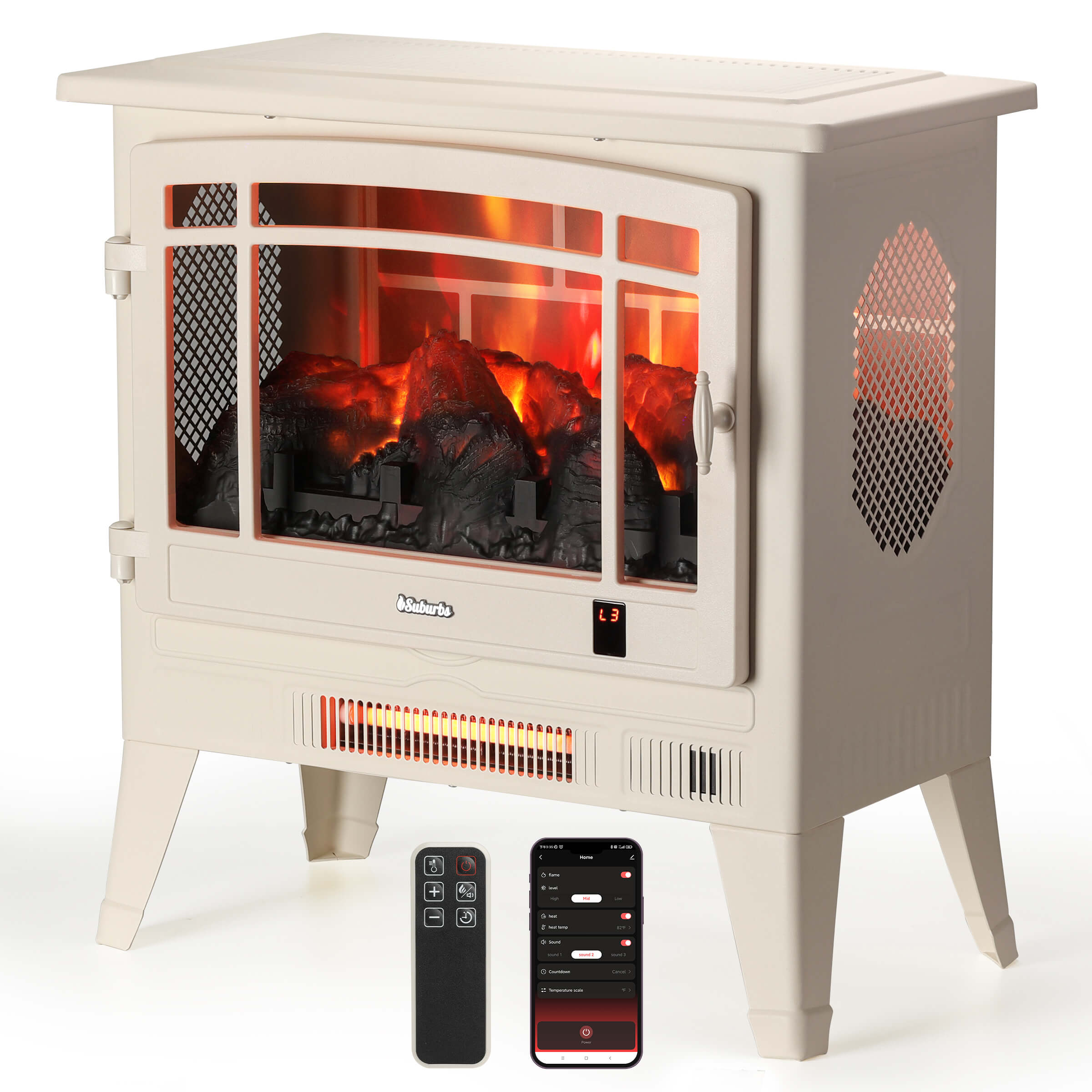 Suburbs TS25 Smart Electric Fireplace Stove Heater, WiFi Enabled